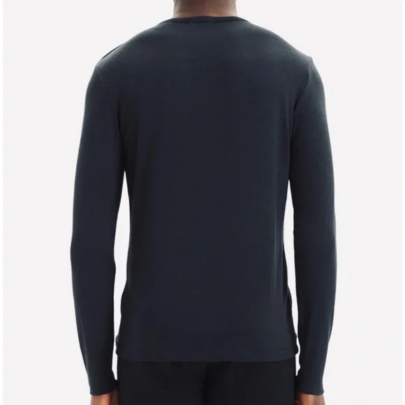 THEORY • Dark Grey Snap-Button Henley Long Sleeve Shirt
